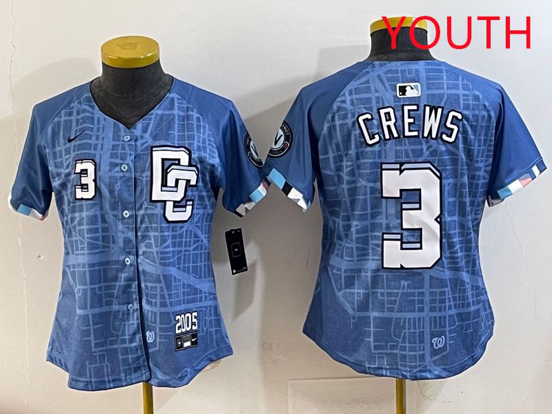 Youth Washington Nationals #3 Crews Blue Joint Name 2025 Nike MLB Jersey style 3->youth mlb jersey->Youth Jersey